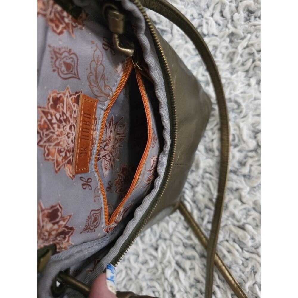 Hobo Fern Metallic Bronze Green Crossbody Bag Purse Leather Floral Lined Small - Picture 6 of 16